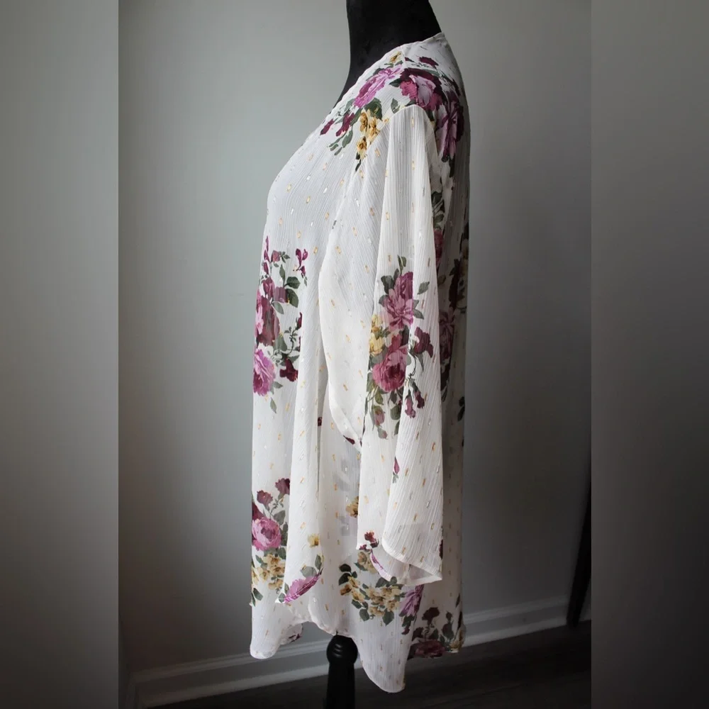 Torrid Floral Kimono with Purple and Pink Accents - Picture 3 of 9